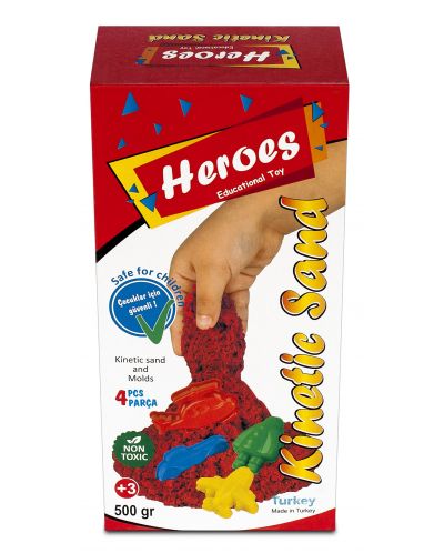 Κινητική άμμος σε κουτί Heroes - Κόκκινο χρώμα,  με 4 φιγούρες - 1