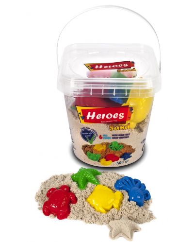 Κινητική άμμος σε κουβά Heroes - Φυσικό χρώμα με 6 φιγούρες - 2