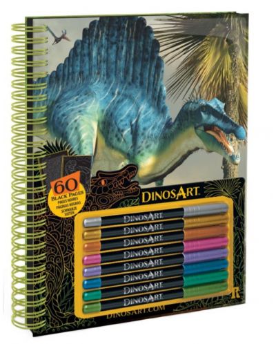Βιβλίο χρωματισμού με μαύρες σελίδες DinosArt - Δεινόσαυροι - 1