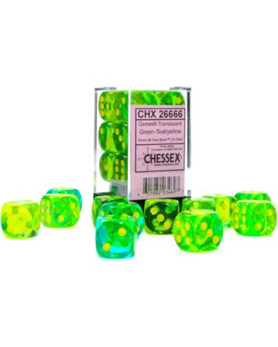 Σετ ζάρια Chessex Gemini - Translucent Green-Teal/Yellow, 36 τεμάχια - 1