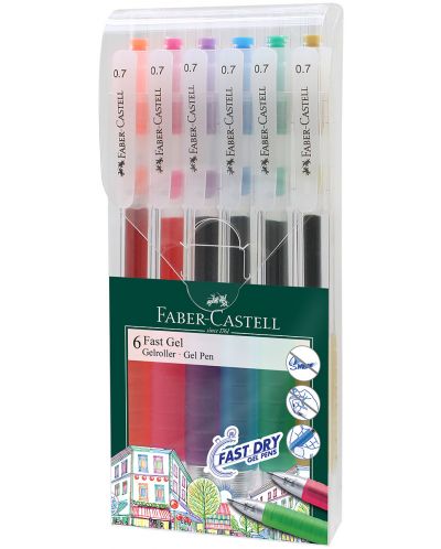 Σετ στυλό Faber-Castell Fast Gel - 0.7 mm, 6 χρώματα - 1