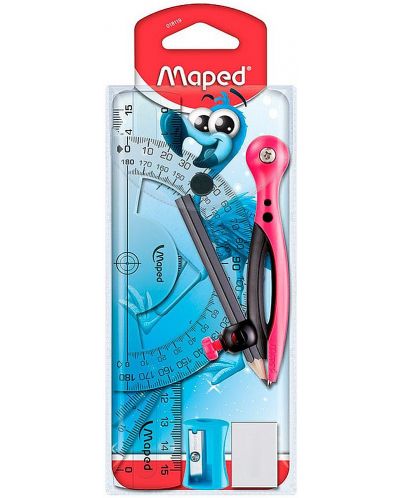 Σετ σχεδίασης Maped Essentials Kids - 8 τεμάχια, με διαβήτης , ροζ - 1