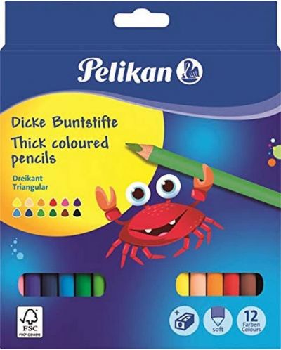 Σετ χρωματιστά τριγωνικά μολύβια Pelikan – Jumbo, 12 χρωμάτων - 1