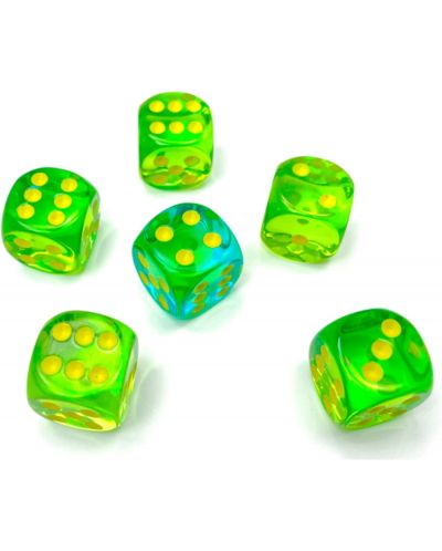 Σετ ζάρια Chessex Gemini - Translucent Green-Teal/Yellow, 36 τεμάχια - 3