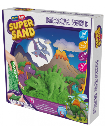 Σετ με κινητική άμμοςPlay-Toys Zzand - Dino World, 2 x 320 g και αξεσουάρ - 1
