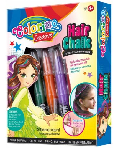 Σετ κηρομπογιές μαλλιών  Colorino Creative - Για κορίτσια, 5 χρώματα - 1