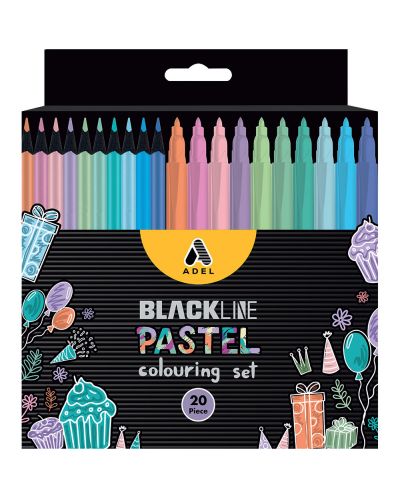 Σετ χρωματισμού Adel BlackLine - 10 μολύβια και 10 μαρκαδόροι, παστέλ - 1