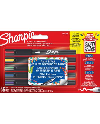 Σετ μαρκαδόρων με πινέλο Sharpie Acrylic - 5 χρώματα, blister - 1