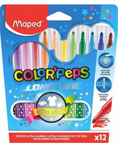 Σετ μαρκαδόροι Maped Color Peps - Long Life, 12 χρώματα - 1