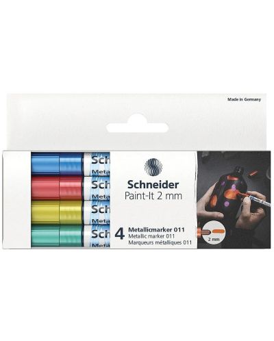Σετ μεταλλικοί μαρκαδόροι Schneider Paint-It - 011, 2.0 mm, 4 βασικά χρώματα - 2