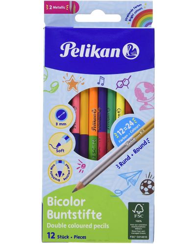 Σετ δίχρωμα μολύβια Pelikan - 24 χρωμάτων, στρογγυλά - 1