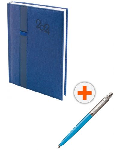 Σετ ημερολόγιο - σημειωματάριο Spree Denim - Μπλε, με στυλό Parker Royal Jotter Originals, μπλε - 1