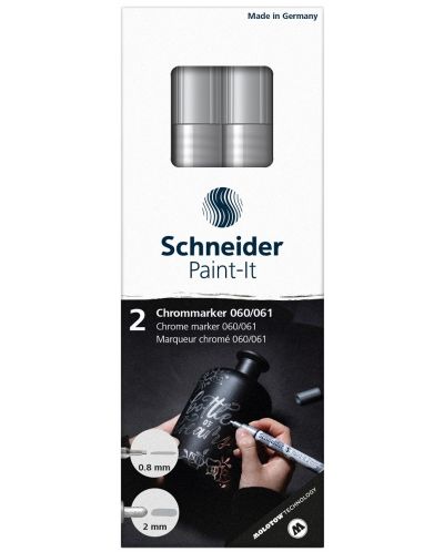 Σετ μαρκαδόρων χρωμίου Schneider Paint-It - 0.8 mm и 2.0 mm, με εφέ καθρέφτη - 1