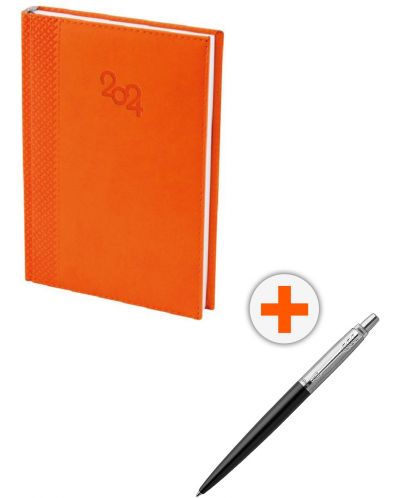 Σετ ημερολόγιο - σημειωματάριο Spree- Πορτοκαλί με στυλό Parker Royal Jotter Originals, μαύρο  - 1