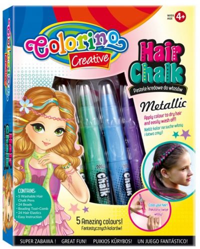 Σετ κηρομπογιές μαλλιών  Colorino Creative -Για κορίτσια, 5 χρώματα metallic - 1
