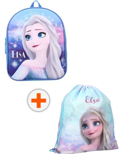 Σετ νηπιαγωγείου Vadobag Frozen II -  Σακίδιο πλάτης και αθλητική τσάντα, Elsa, μπλε και μωβ - 1