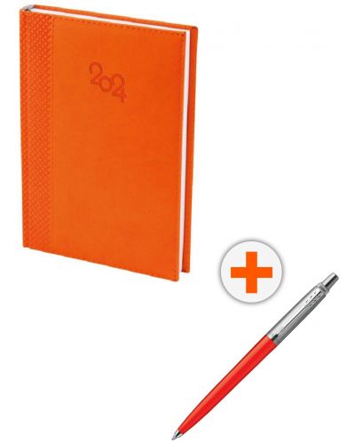 Σετ ημερολόγιο - σημειωματάριο Spree - Πορτοκαλί, με στυλό Parker Royal Jotter Originals 80s, κόκκινο - 1