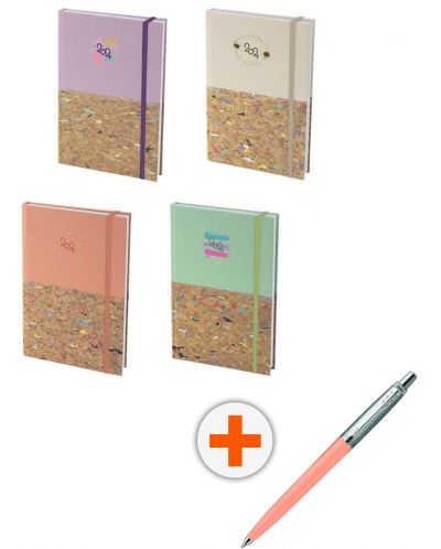 Σετ ημερολόγιο - σημειωματάριο Spree - Pastel Pop, με στυλό Parker Royal Jotter Originals Glam Rock, ροζ - 1