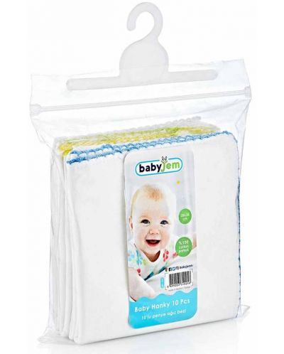 Σετ με 10 βαμβακερά μαντήλια  BabyJem - White, 20 х 20 cm - 3