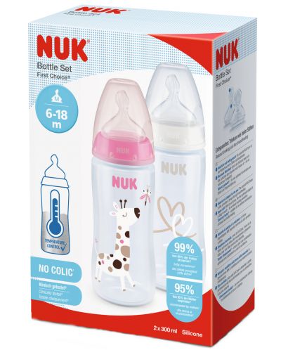 Σετ μπιμπερό  Nuk First Choice - TC, 2 х 300 ml, για κορίτσι - 1