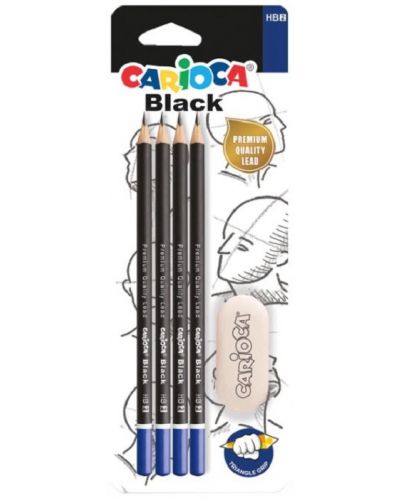Σετ μολύβια Carioca - Μαύρο, 4 τεμάχια, HB, γόμα - 1