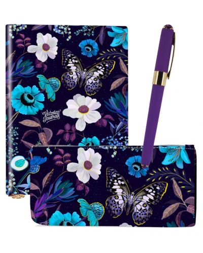 Σετ Victoria's Journals - Μπλε λουλούδια, 3 τεμάχια, σε κουτί - 1