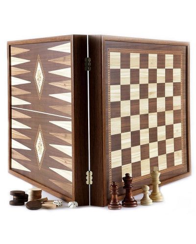 Σετ σκάκι και τάβλι Manopoulos -Χρώμα καρυδιάς, 41 x 41 cm - 1