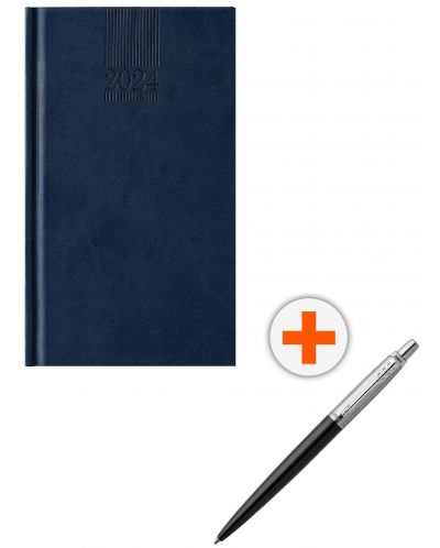 Σετ σημειωματάριου τσέπης Polo - Μπλε με στυλό Parker Royal Jotter Originals, μαύρο - 1