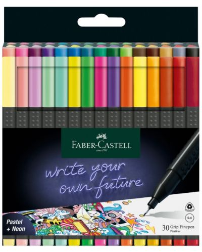 Σετ στενογράφοι Faber-Castell Grip - 0.4 mm, παστέλ και νέον, 30 χρώματα - 1