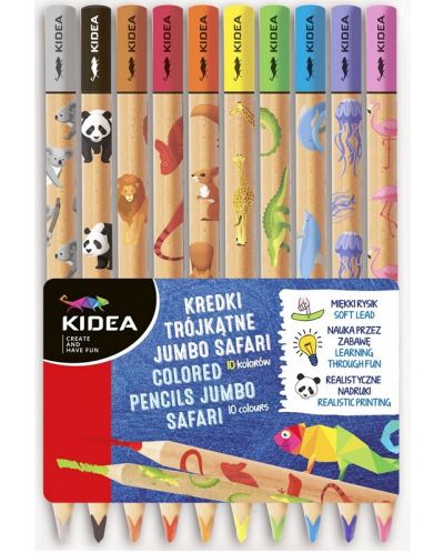 Σετ χρωματιστά μολύβια Kidea - Jumbo Safari, 10 χρώματα - 1