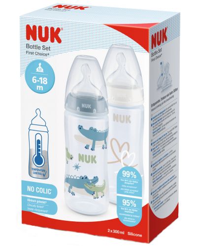 Σετ μπιμπερό  Nuk First Choice - TC, 2 х 300 ml, για αγόρι - 1