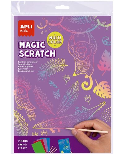 Σετ κάρτες scratch  Apli Kids - 8 χρωματιστές κάρτες και 4 ξύλινα ραβδάκια  - 2