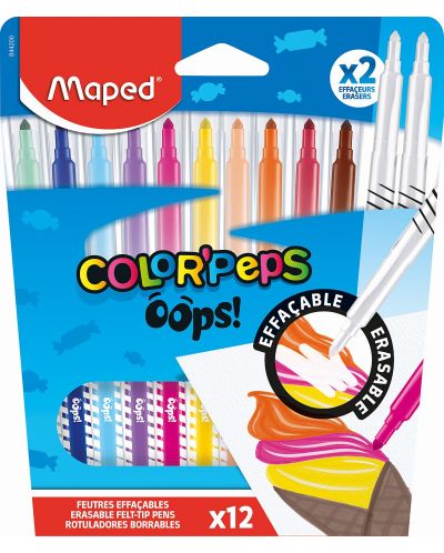 Σετ μαρκαδόρους Maped Color Peps Oops - 10 χρώματα+ 2 σβηστές - 1