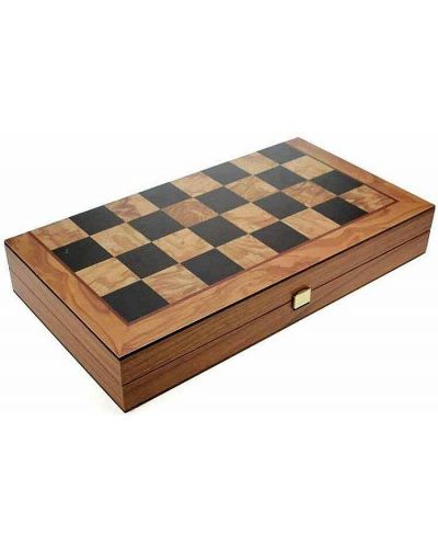 Σετ σκάκι και τάβλι Manopoulos - Χρώμα ξύλου ελιάς, 30 x 15 cm - 1