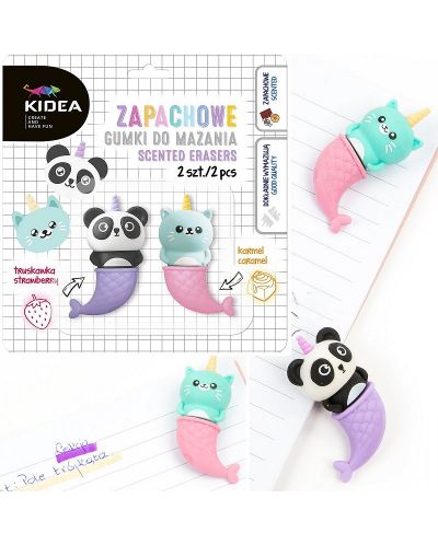 Σετ αρωματισμένες γόμες Kidea - Γοργόνες- panda και γάτα, 2 τεμάχια - 3