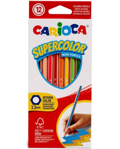 Σετ χρωματιστά μολύβια Carioca - Supercolor Hexagon, 12 χρωμάτων - 1