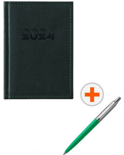 Σετ σημειωματάριου τσέπης Casanova - Σκούρο πράσινο, με στυλό Parker Royal Jotter Originals, πράσινο - 1