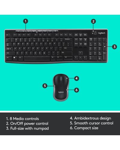 Σετ ασύρματο ποντίκι και πληκτρολόγιο Logitech- MK270, μαύρο - 7