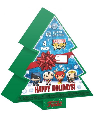 Σετ φιγούρες  Funko Pocket POP! DC Comics: Super Heroes - Happy Holidays Tree Box	 - 1