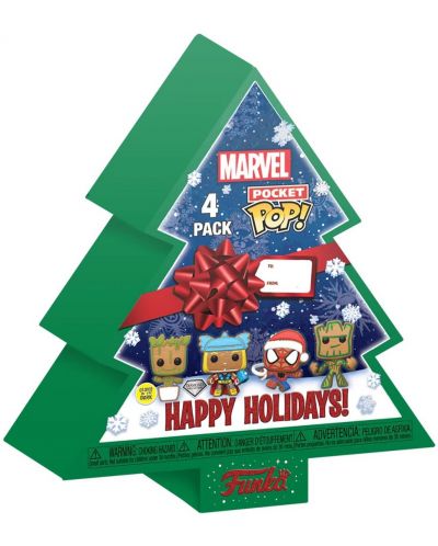 Σετ μπρελόκ Funko Pocket POP! Marvel: Marvel - Happy Holidays Tree Box (Glows in the Dark) (Diamond Collection) - 1