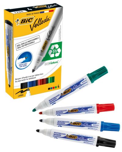 Σετ μαρκαδόρων BIC Whiteboard - Velleda, στρογγυλή μύτη, 5mm, 4 χρώματα - 2
