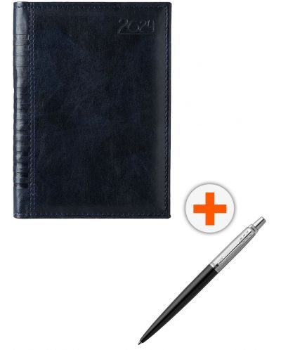 Σετ ημερολόγιο - σημειωματάριο Μαδέρα -  Μπλε με στυλό Parker Royal Jotter Originals Black - 1