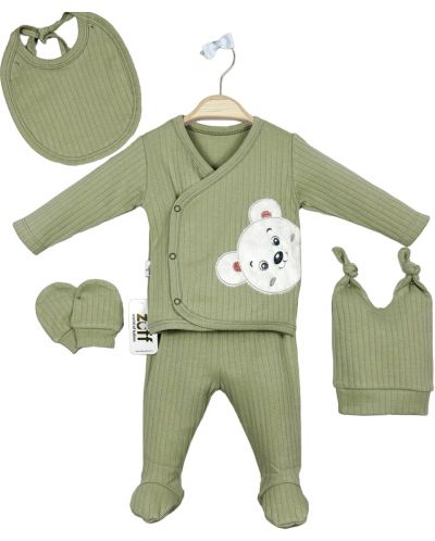 Σετ νεογέννητου  Babyzuff - 5 τεμάχια, πράσινο με αρκούδα - 1