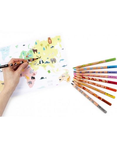 Σετ χρωματιστά μολύβια Kidea - Jumbo Safari, 10 χρώματα - 2