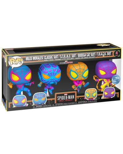 Σετ φιγούρες  Funko POP! Marvel: Spider-Man - Miles Morales: Classic Suit, S.T.R.I.K.E. Suit, Bodega Cat Suit, T.R.A.C.K. Suit (Blacklight) (Special Edition) - 2