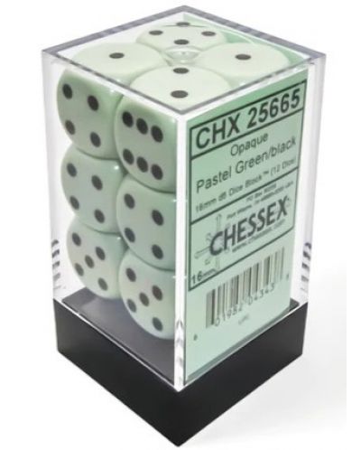 Σετ ζάρια Chessex Opaque Pastel - Green/black, 12 τεμάχια - 1