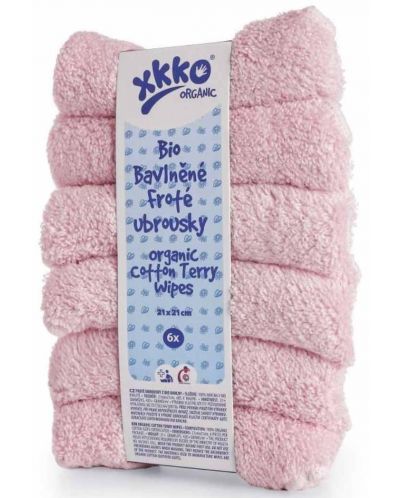 Σετ βαμβακερές πετσέτες Xkko - Baby Pink, 21 х 21 cm,6 τεμάχια - 1