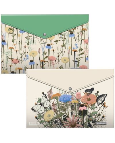 Σετ φακέλων με κουμπί Erich Krause - Wild Flowers, A4, τεμάχια - 1