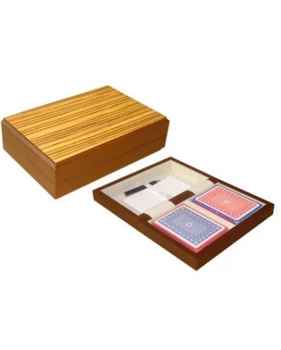 Σετ  Modiano - Ξύλινο κουτί με κάρτες για πόκερ,ανοιχτό καφέ - 1