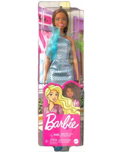 Κούκλα Barbie - Με γαλαζοπράσινο φόρεμα με παγιέτες - 6